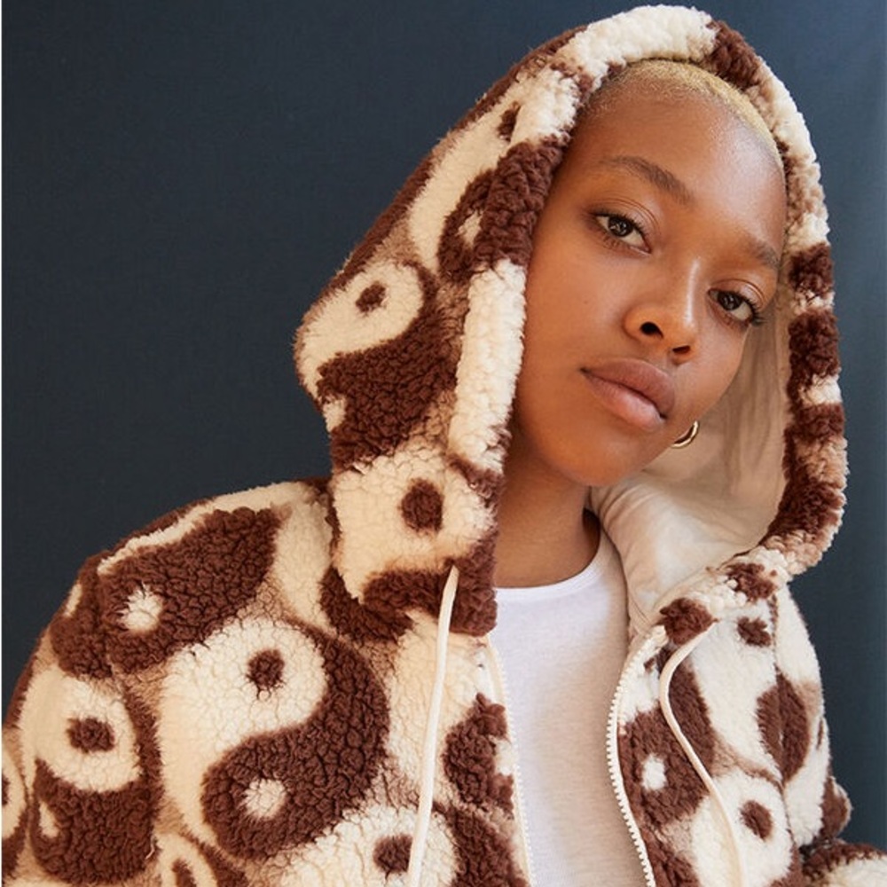 PacSun Royal Printed Sherpa Hoodie Yin Yang Print Small - Picture 2 of 11